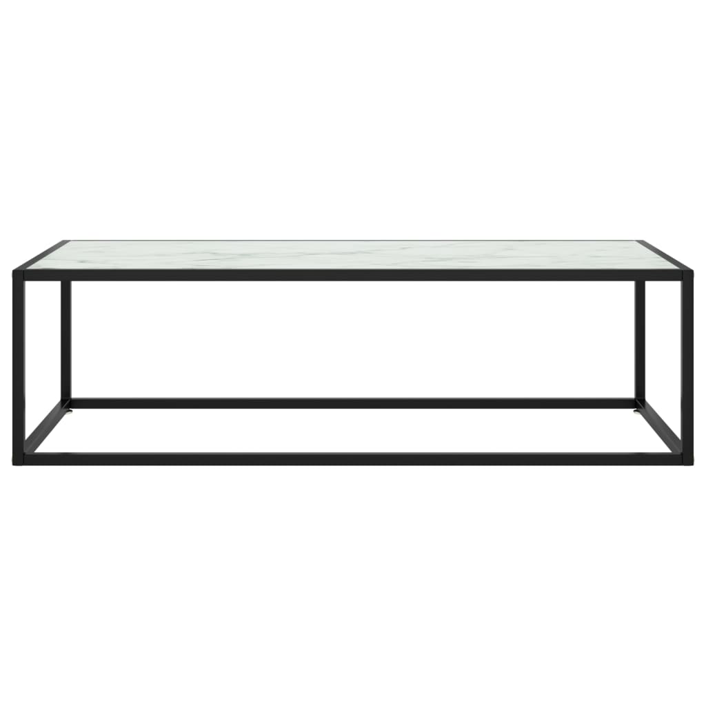 Tavolino da Salotto Nero con Vetro Marmo Bianco 120x50x35 cm