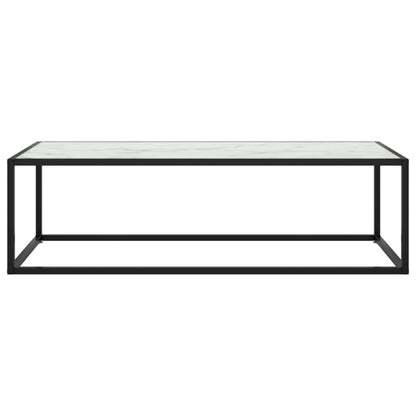 Tavolino da Salotto Nero con Vetro Marmo Bianco 120x50x35 cm