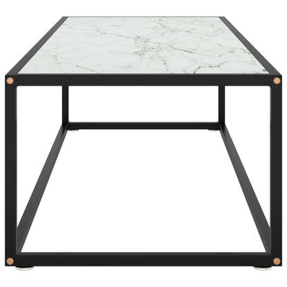 Tavolino da Salotto Nero con Vetro Marmo Bianco 120x50x35 cm