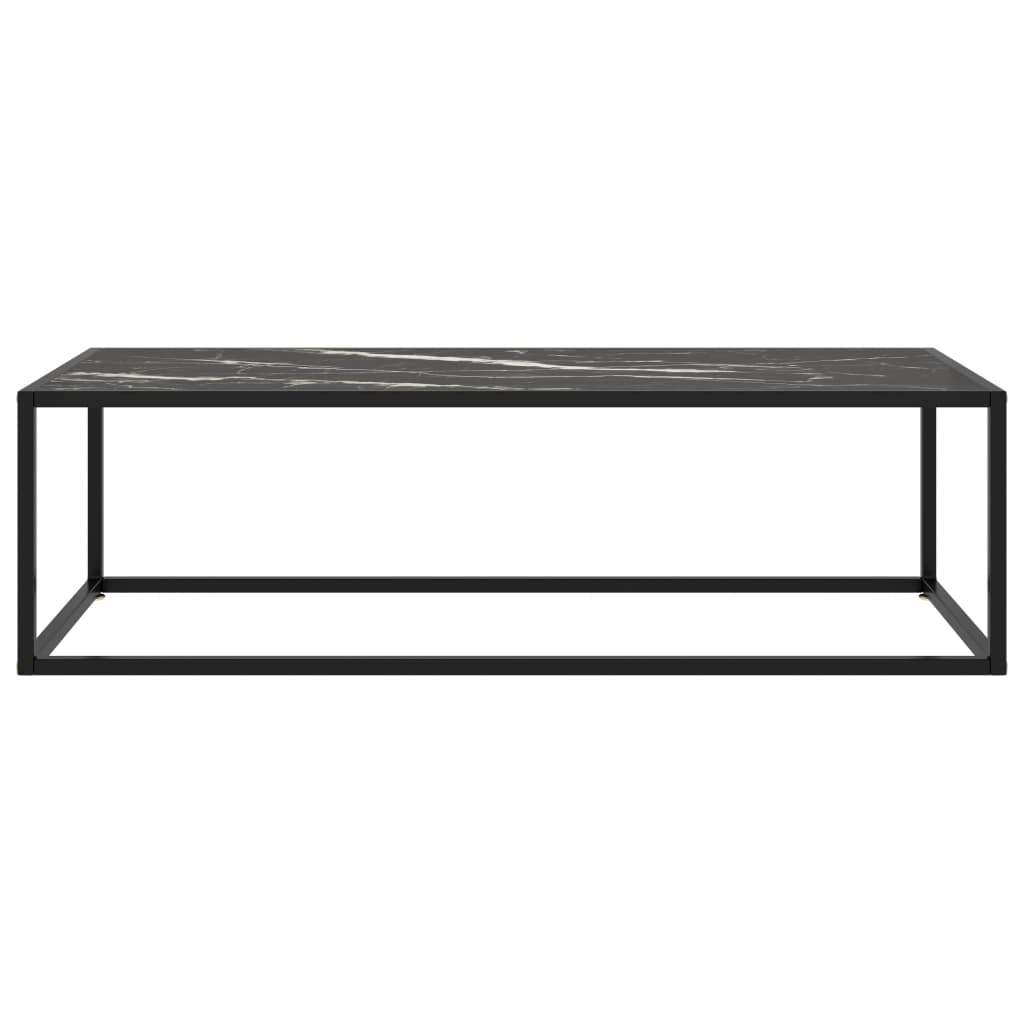 Tavolino da Salotto Nero con Vetro Marmo Nero 120x50x35 cm