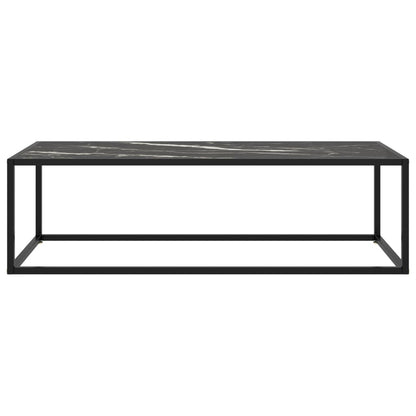 Tavolino da Salotto Nero con Vetro Marmo Nero 120x50x35 cm