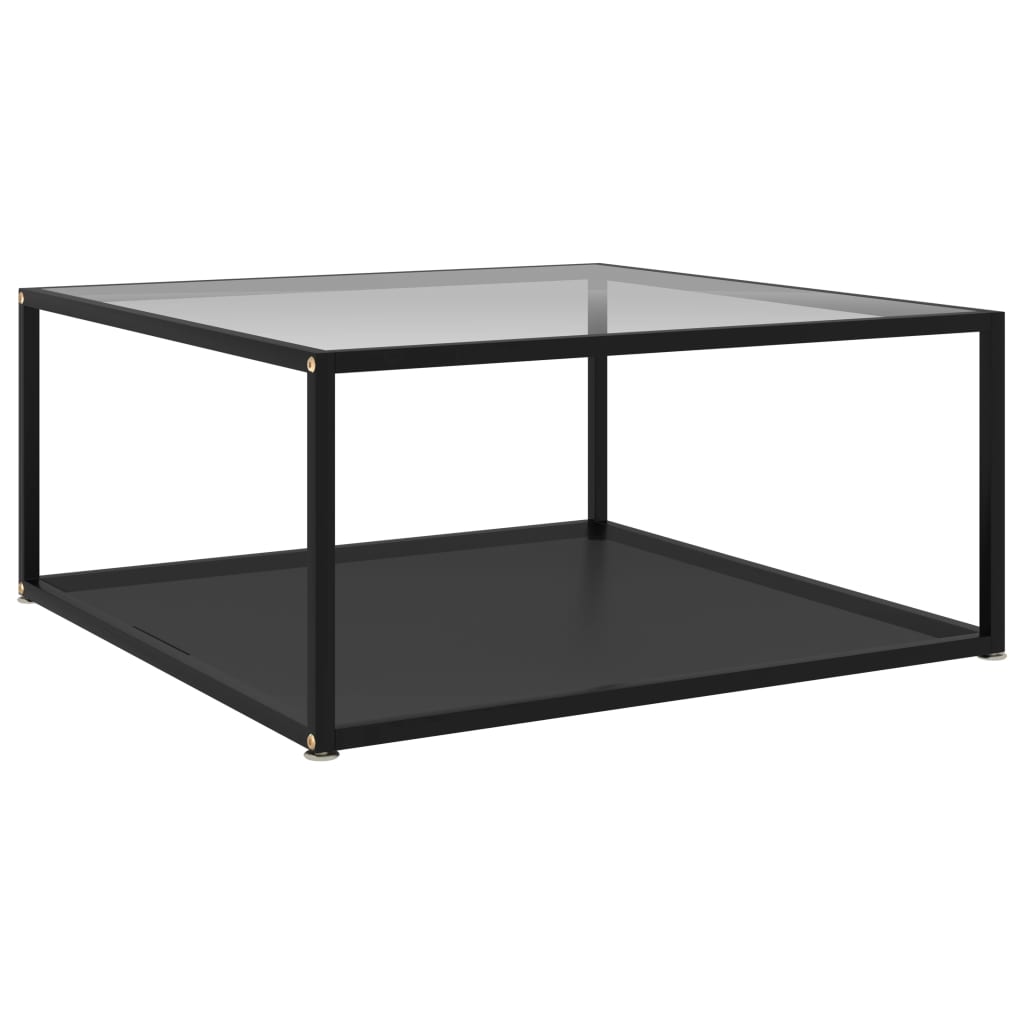 Tavolino Trasparente e Nero 80x80x35cm in Vetro Temperato