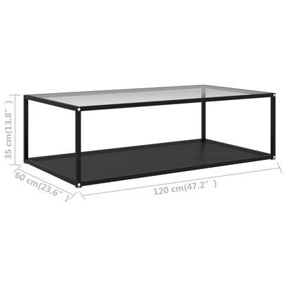 Tavolino Salotto Trasparente e Nero 120x60x35cm Vetro Temperato