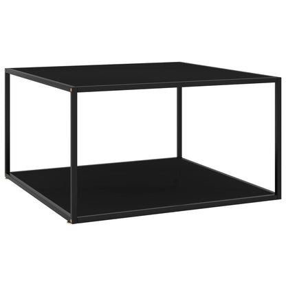 Tavolino da Salotto Nero con Vetro Nero 90x90x50 cm