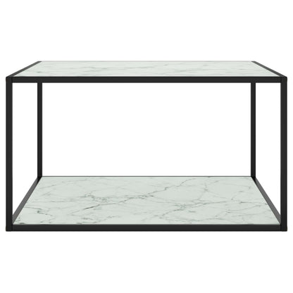 Tavolino da Salotto Nero con Vetro Marmo Bianco 90x90x50 cm