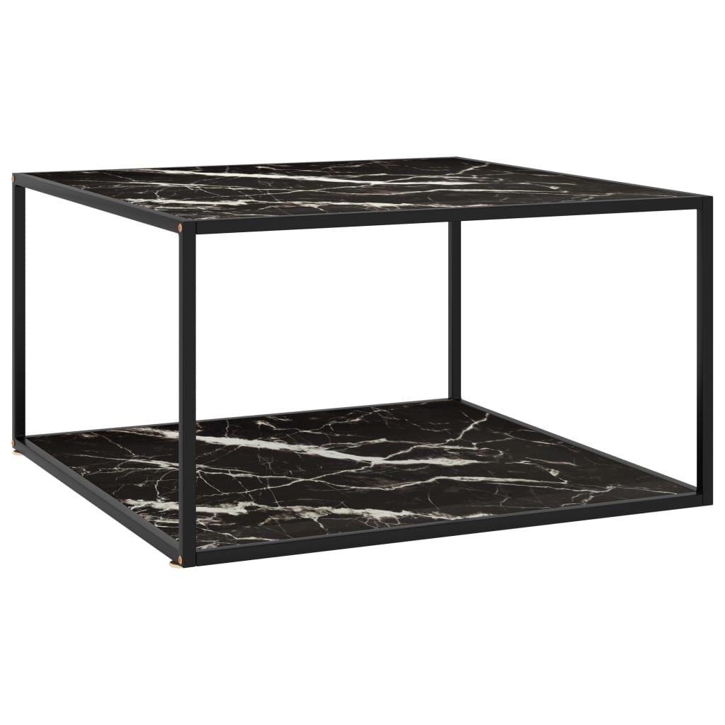 Tavolino da Salotto Nero con Vetro Marmo Nero 90x90x50 cm