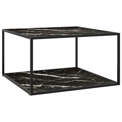 Tavolino da Salotto Nero con Vetro Marmo Nero 90x90x50 cm