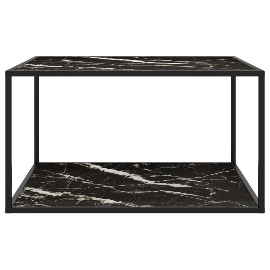 Tavolino da Salotto Nero con Vetro Marmo Nero 90x90x50 cm