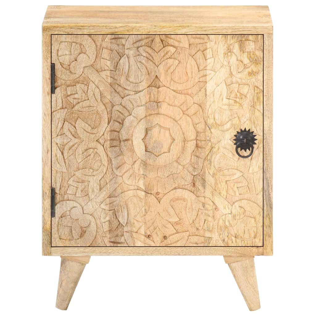 Comodino Intagliato 40x30x50 cm in Legno Massello di Mango