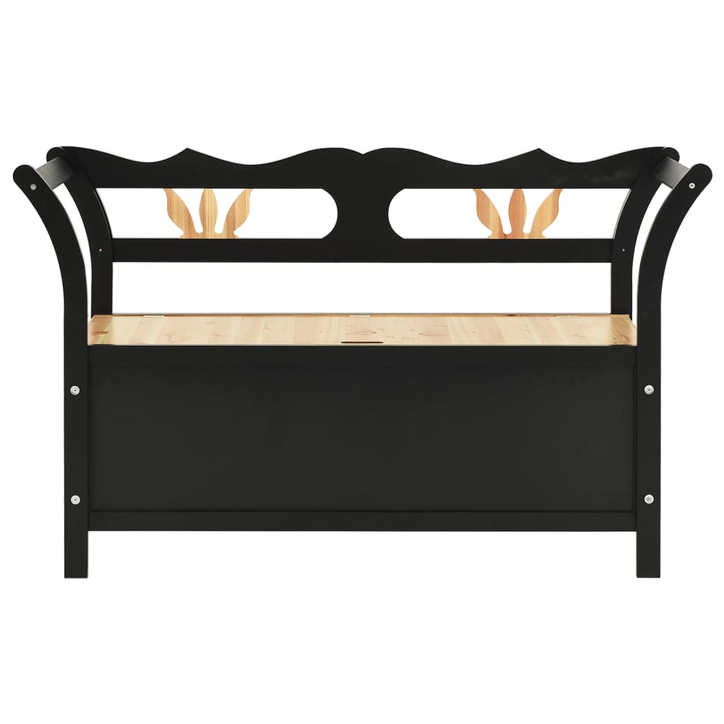 Cassapanca 126 cm Nera in Legno Massello di Abete