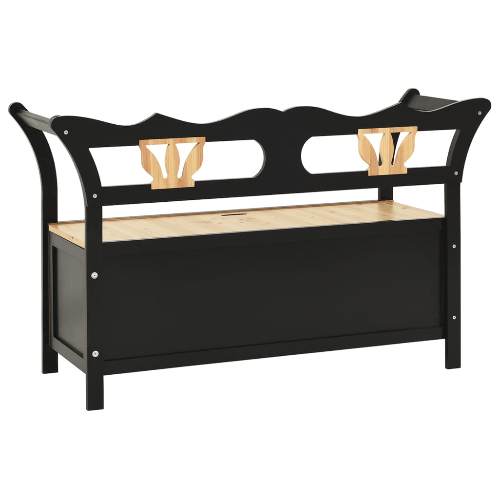 Cassapanca 126 cm Nera in Legno Massello di Abete