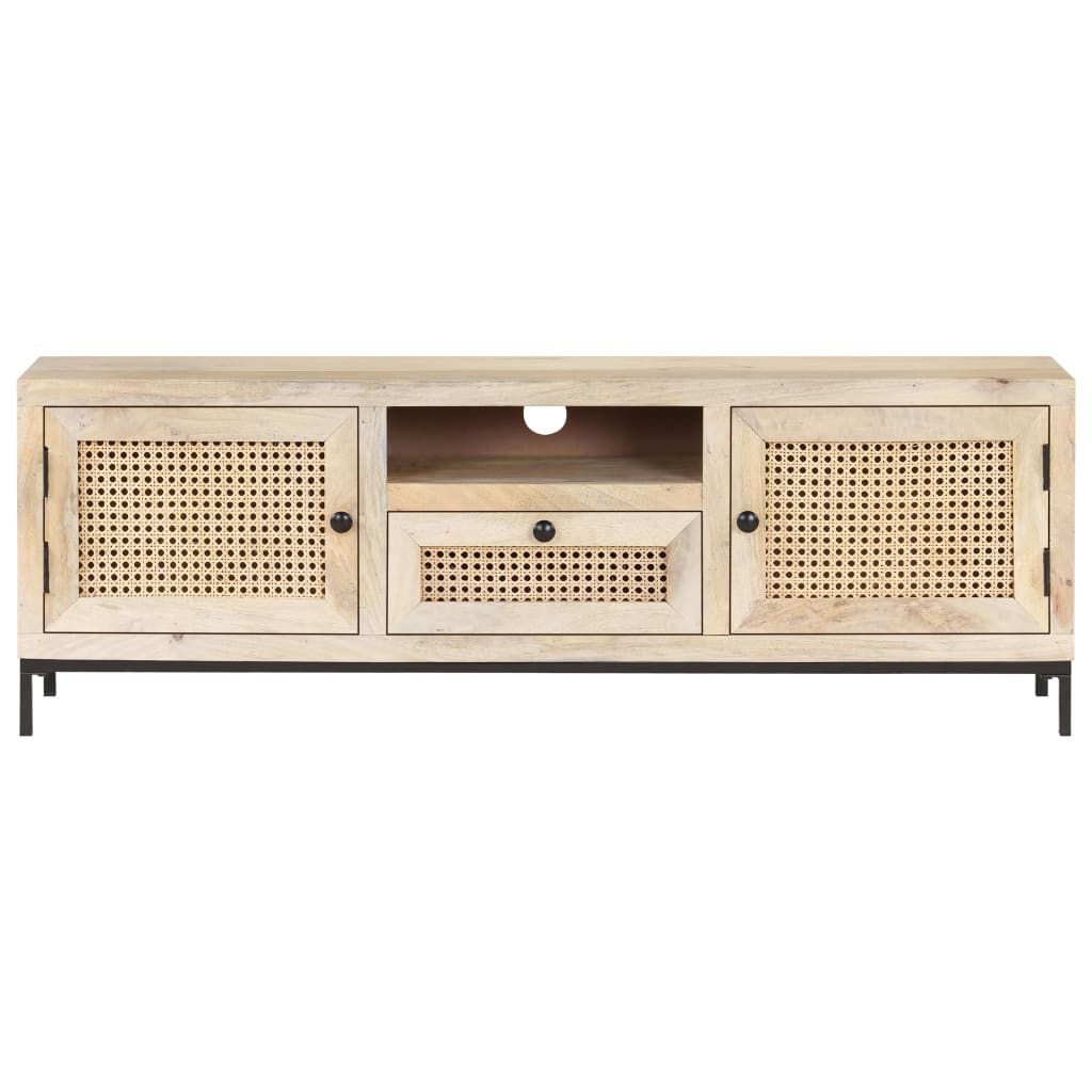 Mobile Porta TV 120x30x40 cm in Legno Massello di Mango e Canna