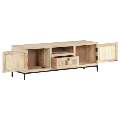 Mobile Porta TV 120x30x40 cm in Legno Massello di Mango e Canna