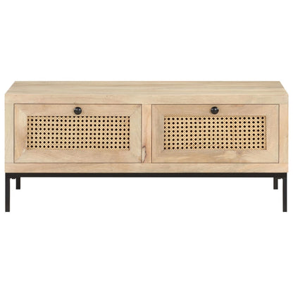 Tavolino da Salotto 90x50x37 cm Legno Massello di Mango e Canna