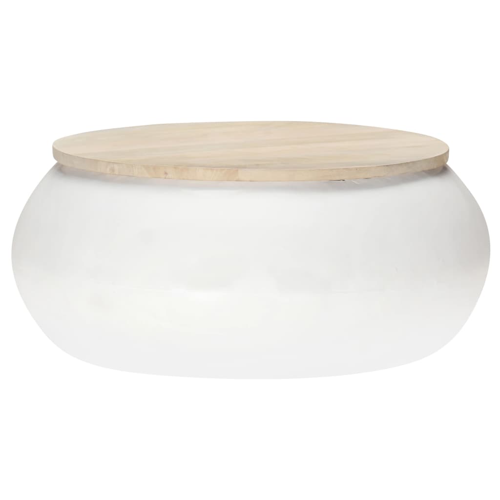 Tavolino da Salotto Bianco 68x68x30 cm Legno Massello di Mango