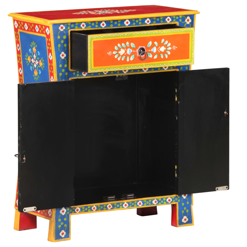Credenza Dipinta a Mano 60x30x75 cm in Legno Massello di Mango