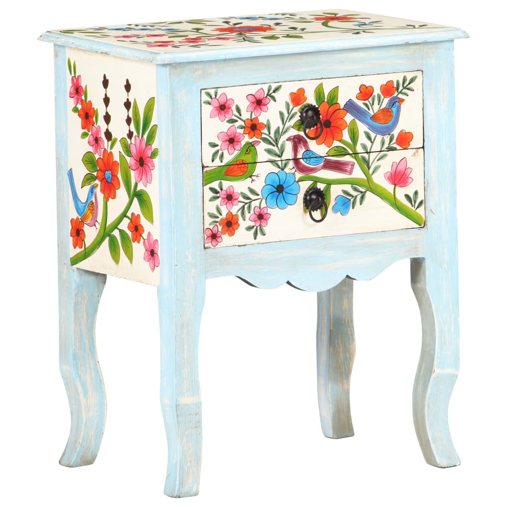 Comodino Dipinto a Mano 40x30x50 cm in Legno Massello di Mango