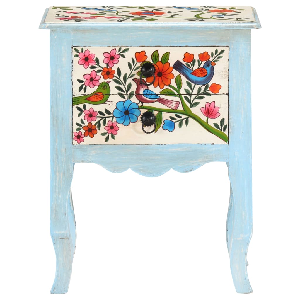 Comodino Dipinto a Mano 40x30x50 cm in Legno Massello di Mango