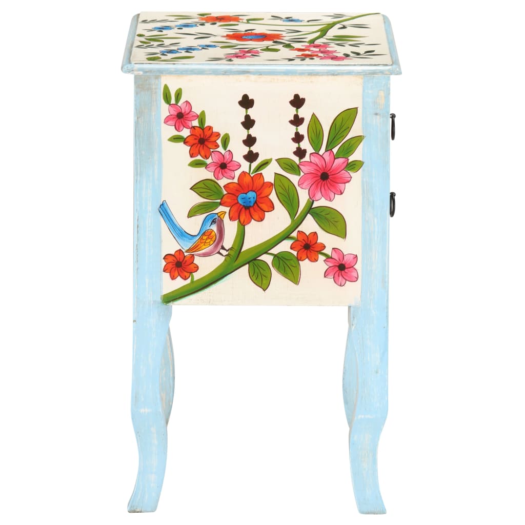 Comodino Dipinto a Mano 40x30x50 cm in Legno Massello di Mango