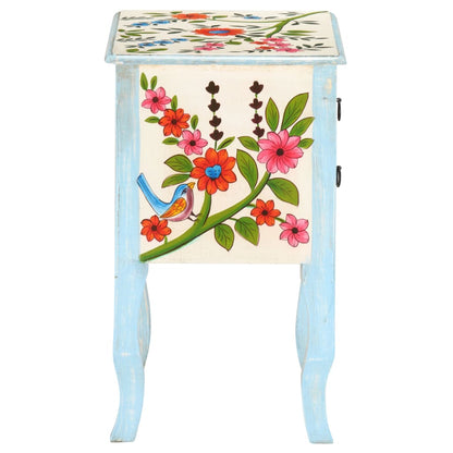 Comodino Dipinto a Mano 40x30x50 cm in Legno Massello di Mango
