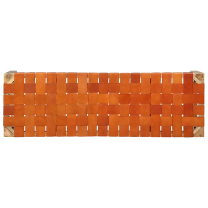 Panca 110 cm Marrone in Vera Pelle e Legno Massello di Mango