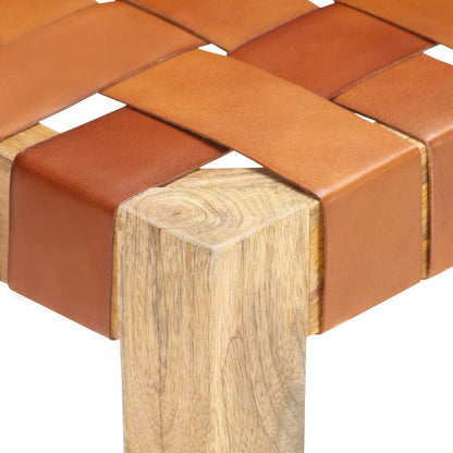 Panca 110 cm Marrone in Vera Pelle e Legno Massello di Mango