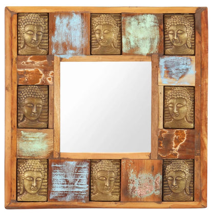 Specchio Decorato con Buddha 50x50cm Legno Massello di Recupero