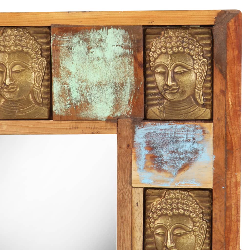 Specchio Decorato con Buddha 50x50cm Legno Massello di Recupero
