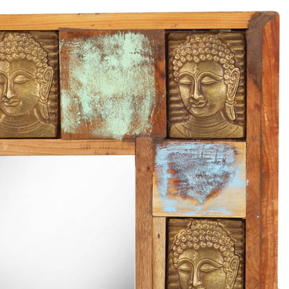 Specchio Decorato con Buddha 50x50cm Legno Massello di Recupero
