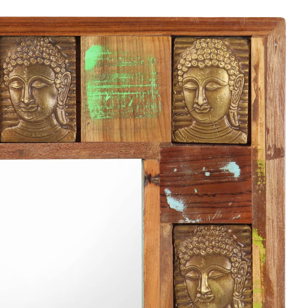 Specchio Decorato con Buddha 80x50cm Legno Massello di Recupero
