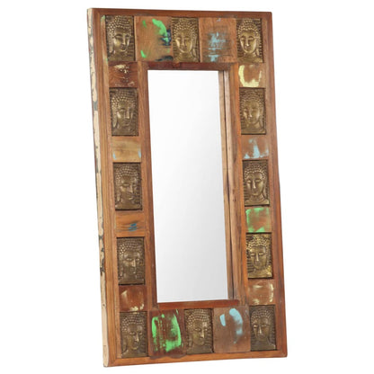 Specchio Decorato con Buddha 50x80cm Legno Massello di Recupero