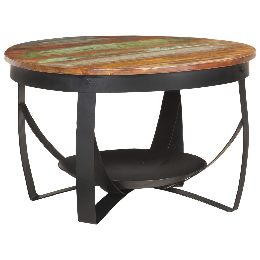 Tavolino da Salotto Ã˜68x43 cm in Legno Massello di Recupero