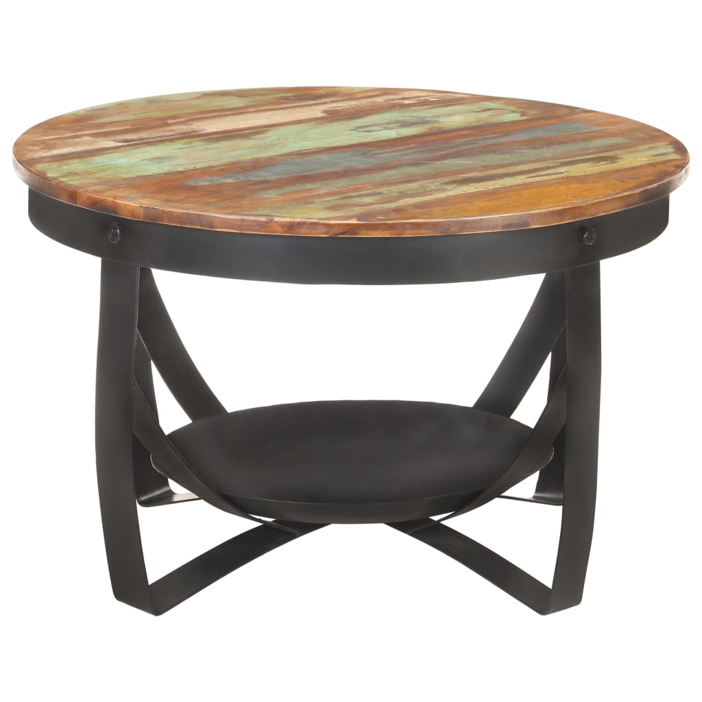Tavolino da Salotto Ã˜68x43 cm in Legno Massello di Recupero