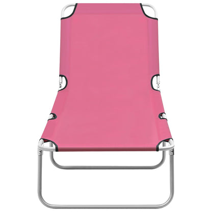 Lettino Prendisole Pieghevole in Acciaio e Tessuto Rosa