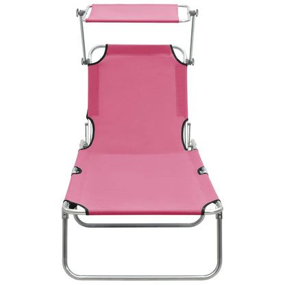 Lettino Prendisole Pieghevole con Baldacchino Rosa in Alluminio