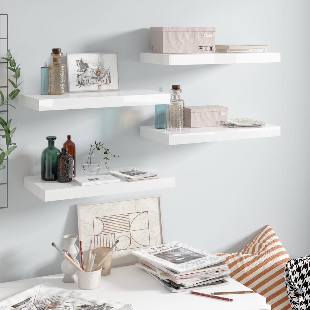 Scaffali a Parete 4 pz Bianco Lucido 50x23x3,8 cm in MDF