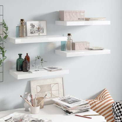 Scaffali a Parete 4 pz Bianco Lucido 50x23x3,8 cm in MDF