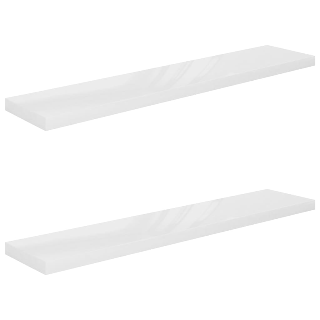 Scaffali a Parete 2 pz Bianco Lucido 120x23,5x3,8 cm in MDF
