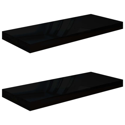 Scaffali a Parete 2 pz Nero Lucido 60x23,5x3,8 cm in MDF