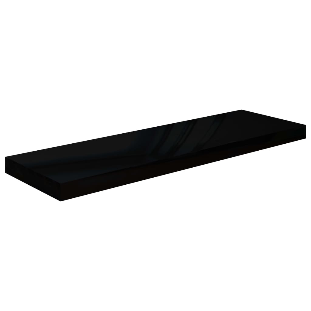 Scaffali a Parete 2 pz Nero Lucido 80x23,5x3,8 cm in MDF