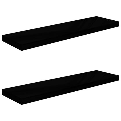 Scaffali a Parete 2 pz Nero Lucido 90x23,5x3,8 cm in MDF