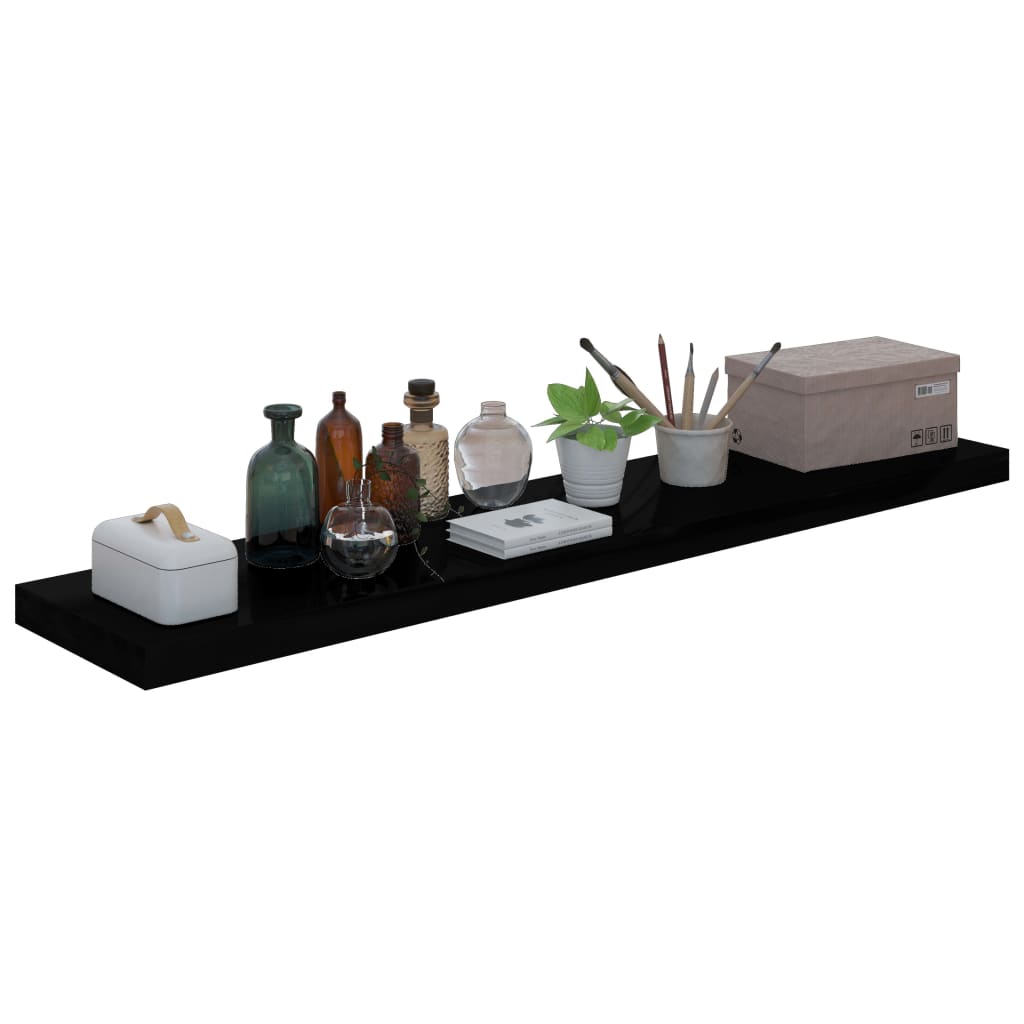 Scaffali a Parete 4 pz Nero Lucido 120x23,5x3,8 cm in MDF