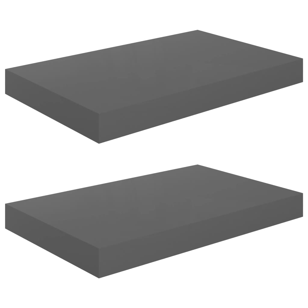 Scaffali a Parete 2 pz Grigio Lucido 40x23x3,8 cm in MDF