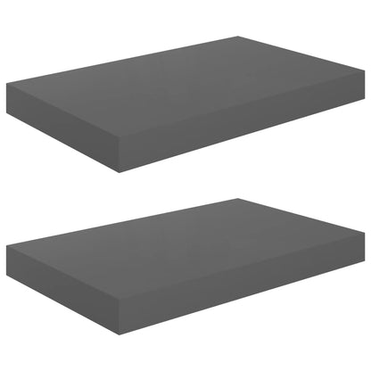 Scaffali a Parete 2 pz Grigio Lucido 40x23x3,8 cm in MDF