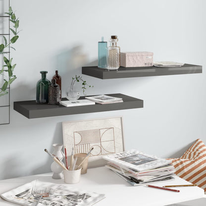 Scaffali a Parete 2 pz Grigio Lucido 60x23,5x3,8 cm in MDF