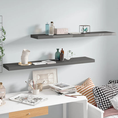 Scaffali a Parete 2 pz Grigio Lucido 120x23,5x3,8 cm in MDF