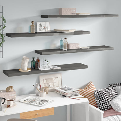 Scaffali a Parete 4 pz Grigio Lucido 120x23,5x3,8 cm in MDF