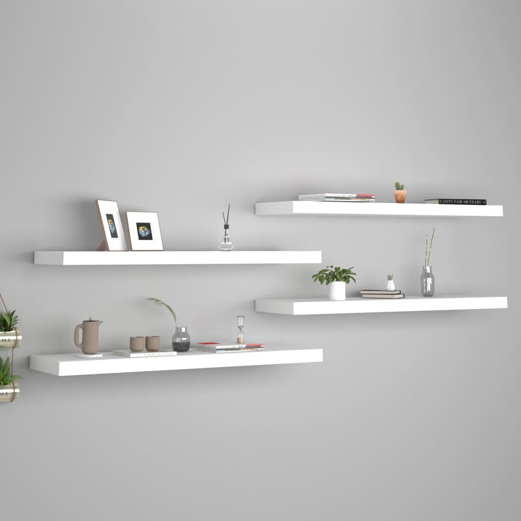 Scaffali a Parete 4 pz Bianchi 90x23,5x3,8 cm in MDF