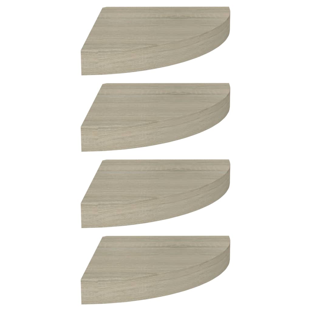 Scaffali Angolari a Parete 4 pz Rovere 25x25x3,8 cm in MDF