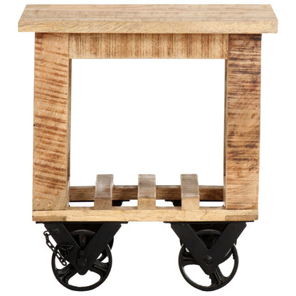 Tavolino Laterale con Ruote 40x40x42cm in Legno di Mango Grezzo